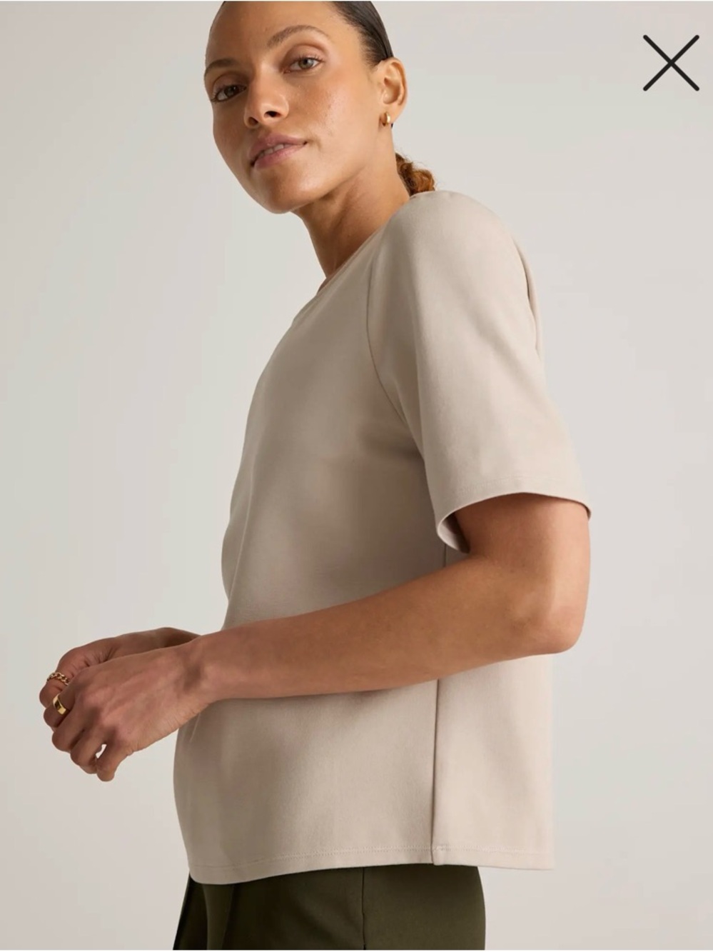 Quince Ultra-Stretch Ponte Short Sleeve Top Ecru L - Picture 6 of 11